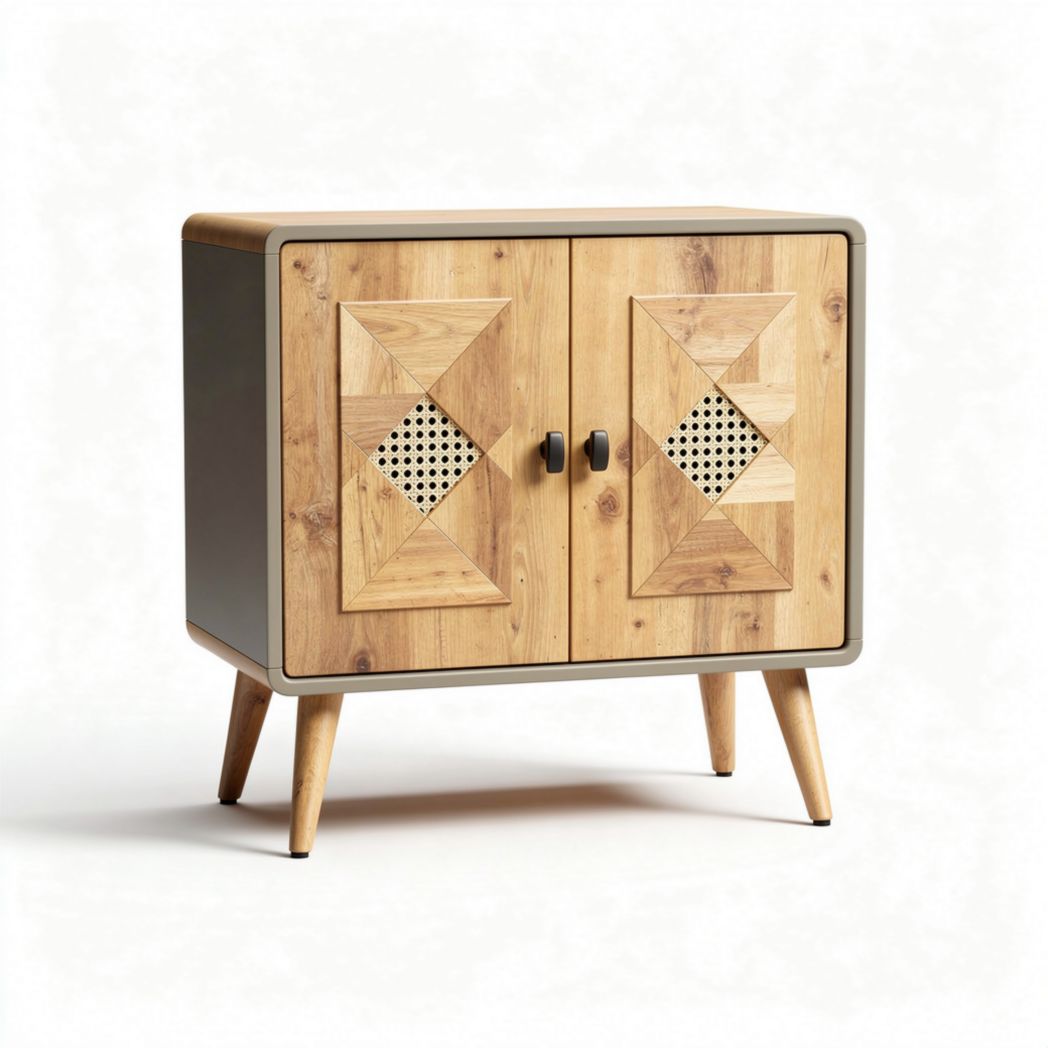 Mobile contenitore in legno con dettagli geometrici per soggiorno – 80 x 40 x 80 cm