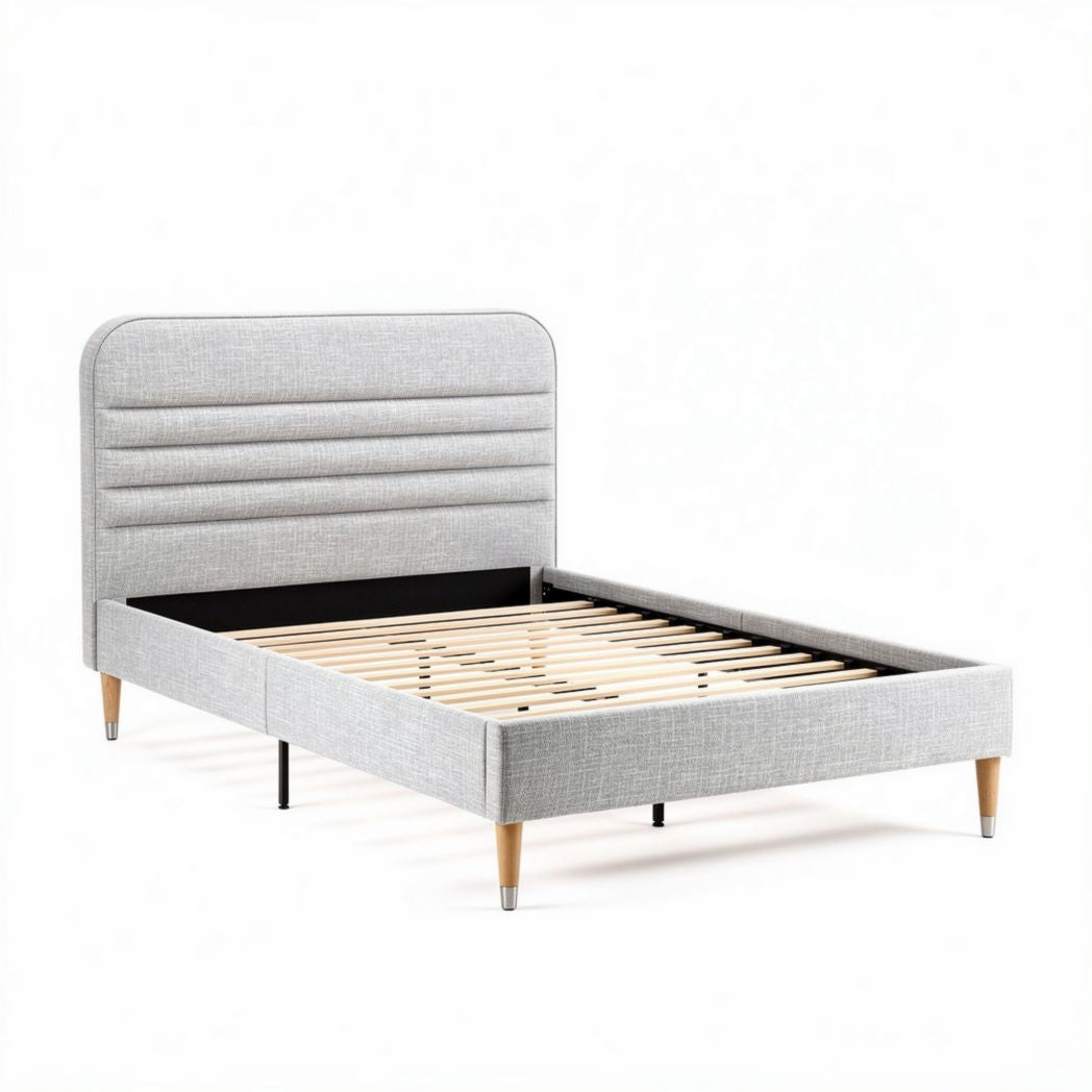 Letto matrimoniale in tessuto con testiera imbottita per camera da letto – 200 x 160 x 100 cm