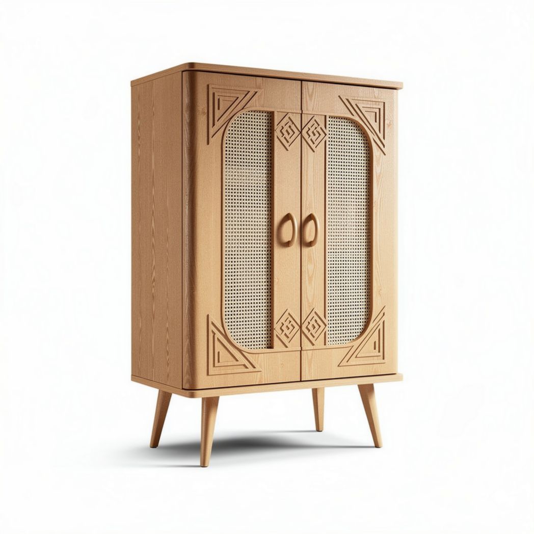 Mobile armadietto in legno con pannelli in rattan per soggiorno – 80 x 40 x 120 cm