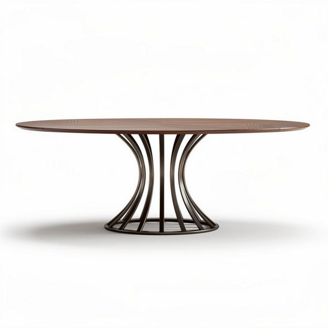 Tavolo ovale in legno con base in metallo per sala da pranzo – 200 x 100 x 75 cm